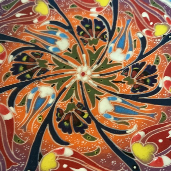 Turkish Hand Painted Raided Enamel decorative plate as is - Picture 2 of 7